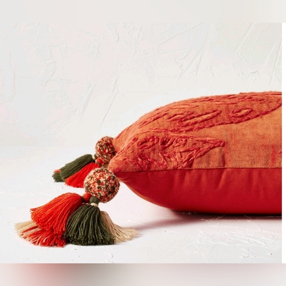 Oblong Embroidered Leaf Pattern Accent Pillow Rust - Picture 8 of 9
